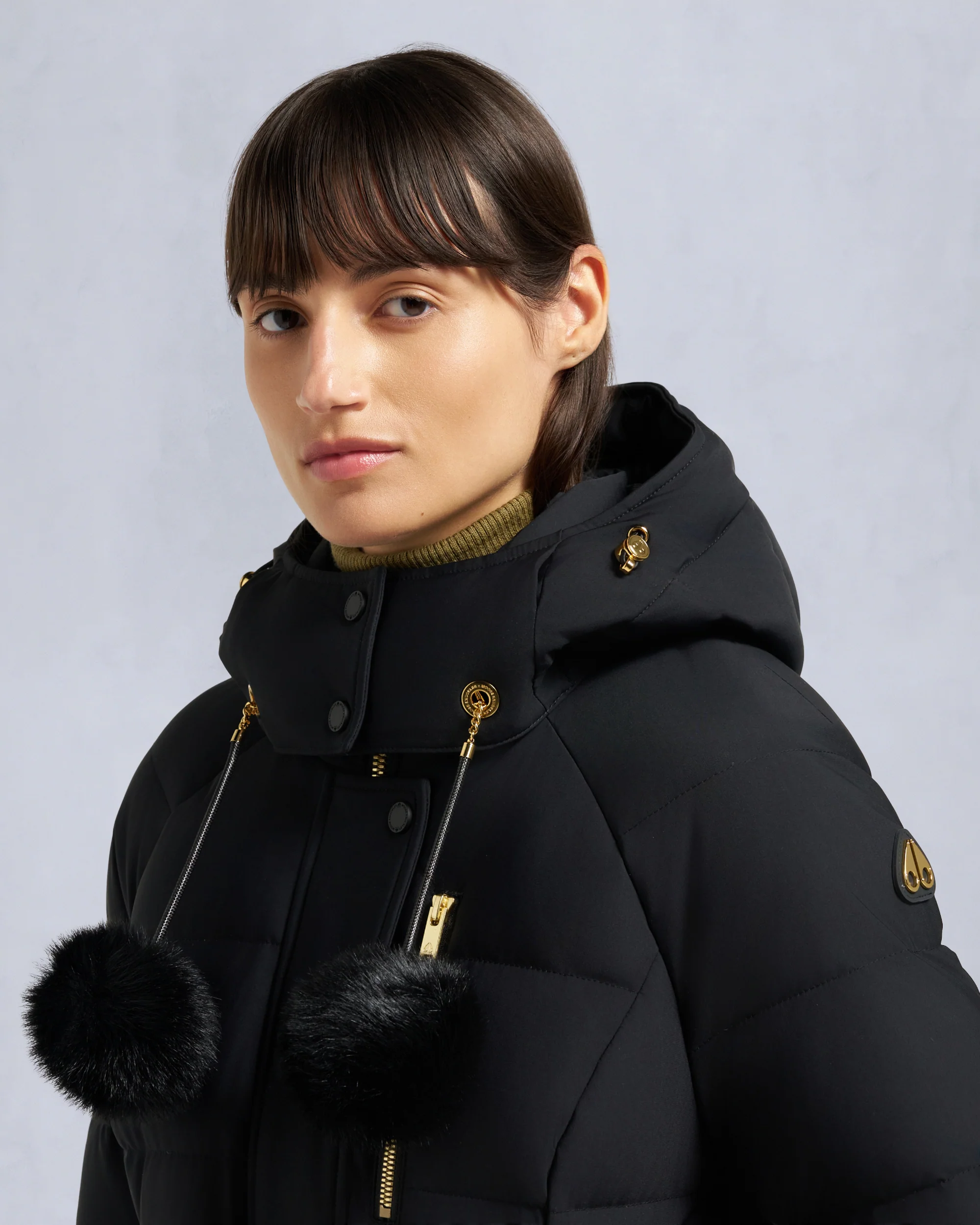 GOLD SERIES NYLUXE CAMBRIA SHEARLING TRIM JACKET-BLACK/BLACK - Image 7