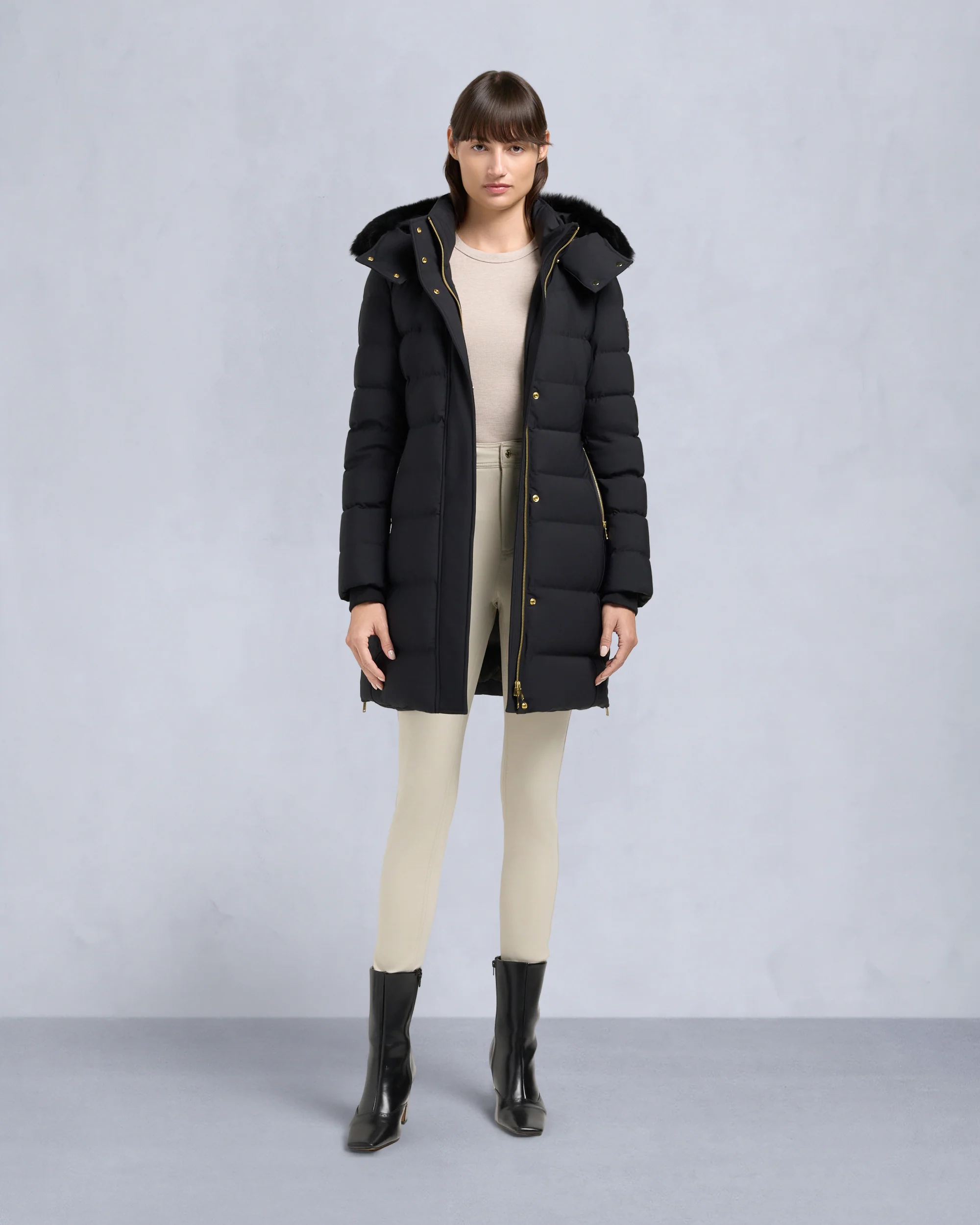 GOLD SERIES NYLUXE WATERSHED SHEARLING TRIM PARKA-BLACK/BLACK - Image 6