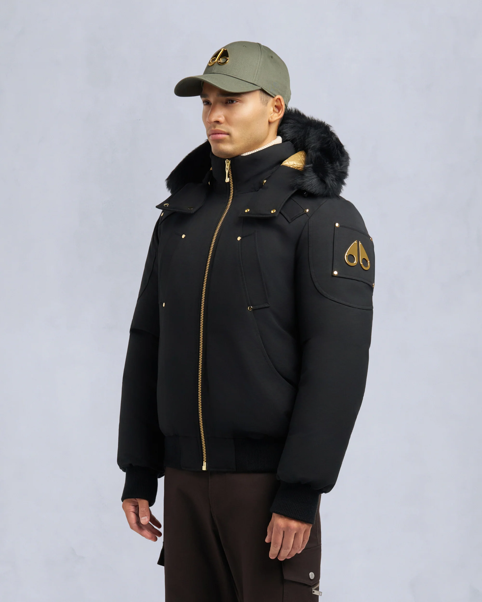 GOLD SERIES ORIGINAL SHEARLING TRIM BALLISTIC BOMBER-BLACK/BLACK - Image 2