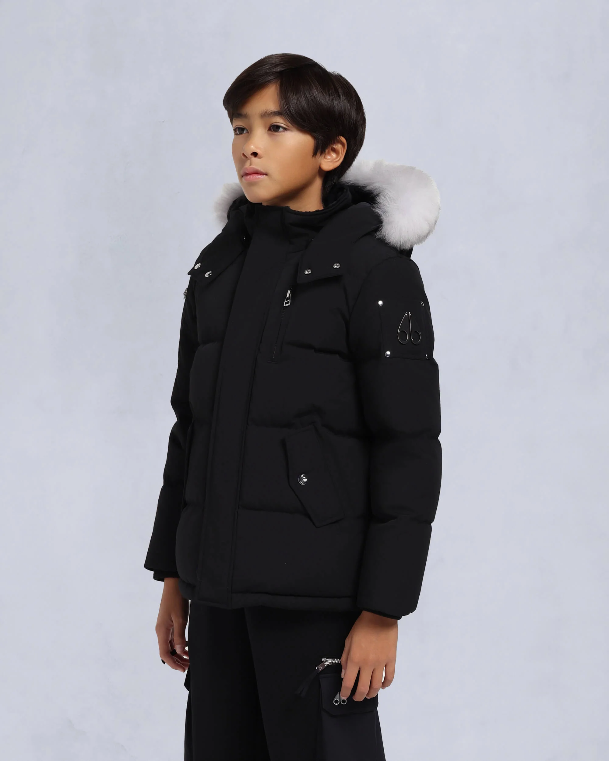 KIDS UNISEX ORIGINAL SHEARLING TRIM 3Q JACKET-BLACK/NATURAL - Image 2