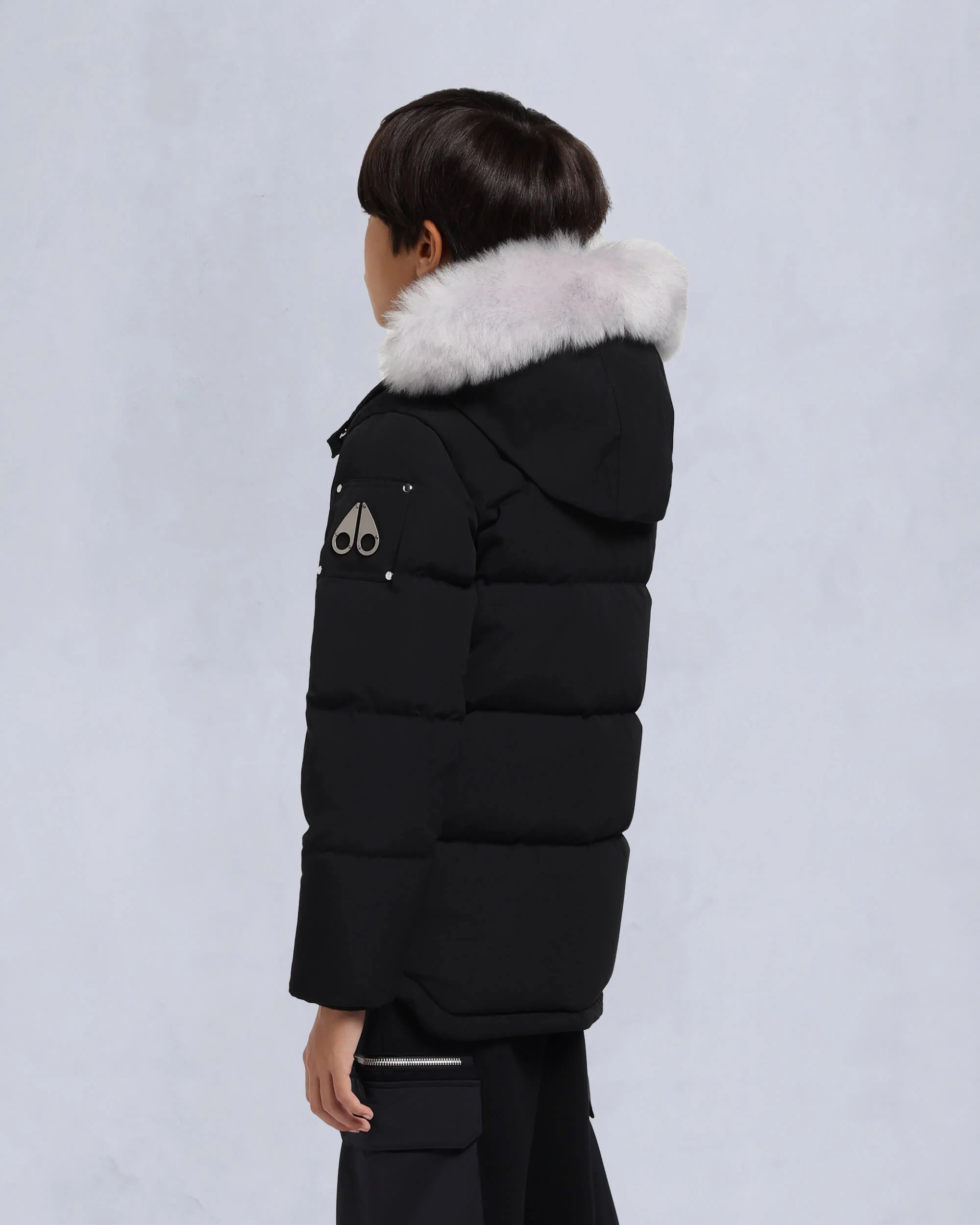 KIDS UNISEX ORIGINAL SHEARLING TRIM 3Q JACKET-BLACK/NATURAL - Image 3