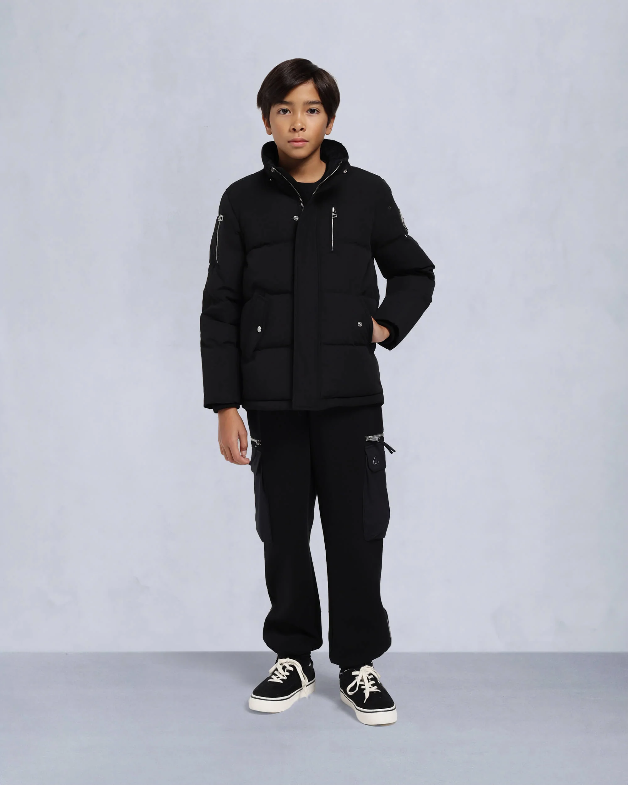 KIDS UNISEX ORIGINAL SHEARLING TRIM 3Q JACKET-BLACK/NATURAL - Image 4