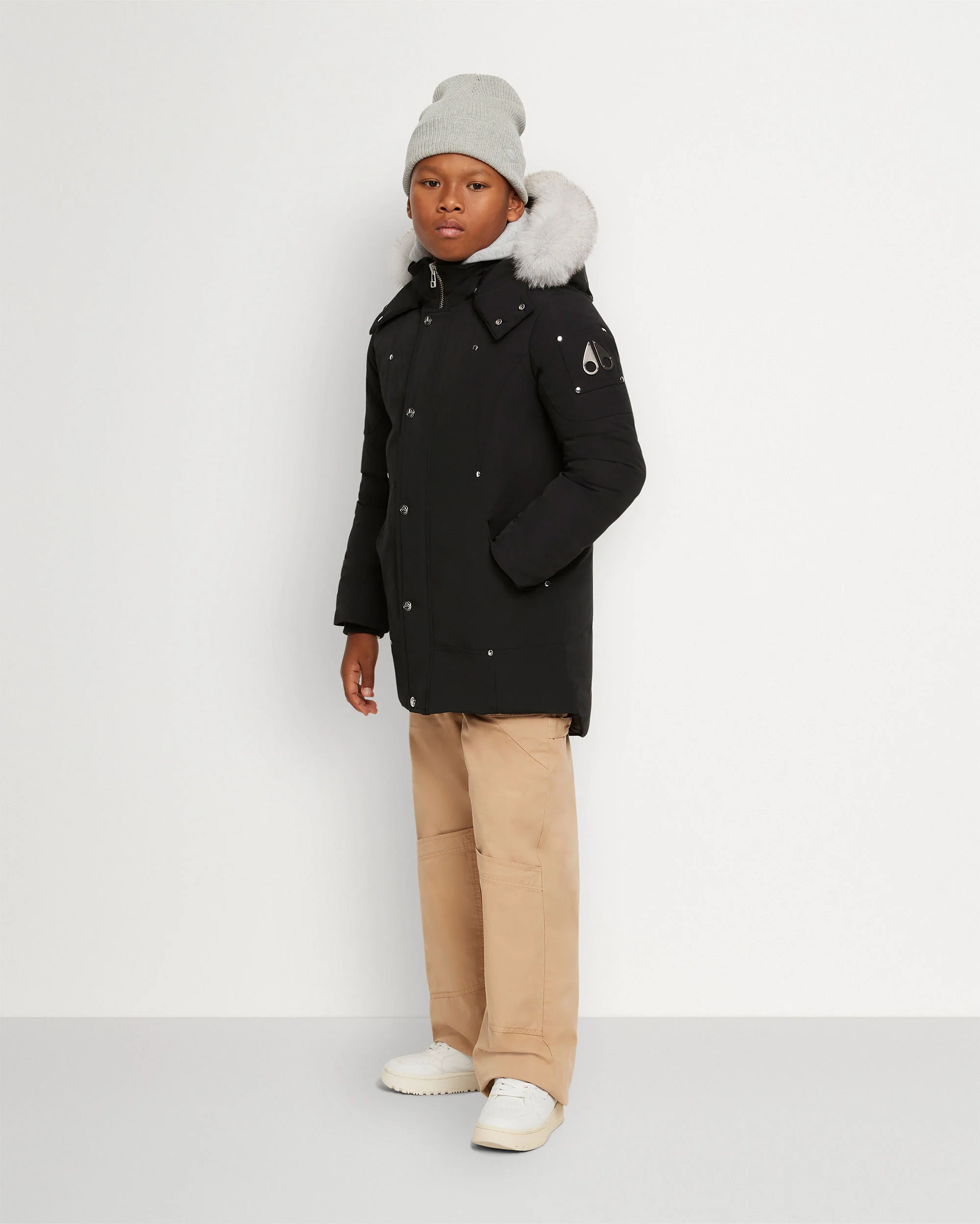 KIDS UNISEX ORIGINAL SHEARLING TRIM PARKA-BLACK/NATURAL - Image 2