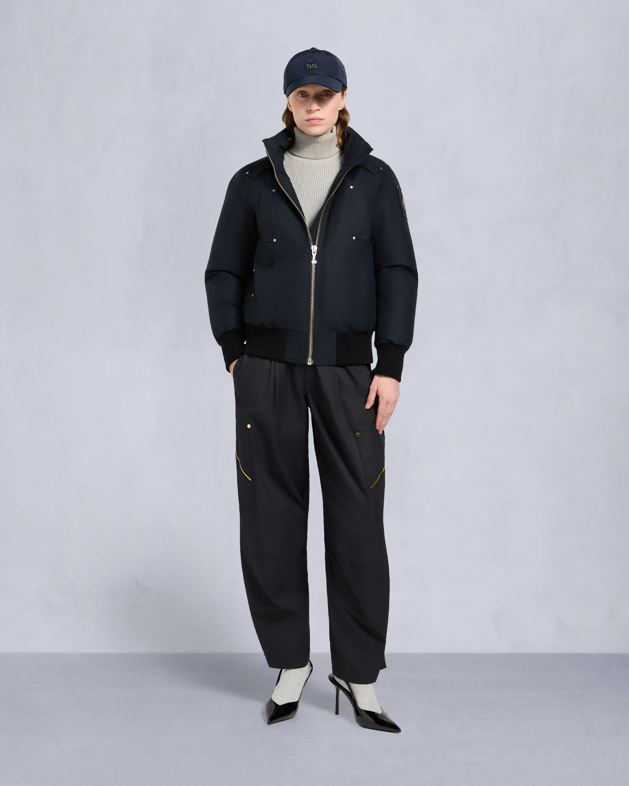 ORIGINAL DEBBIE SHEARLING TRIM BOMBER JACKET-NAVY/NATURAL - Image 7